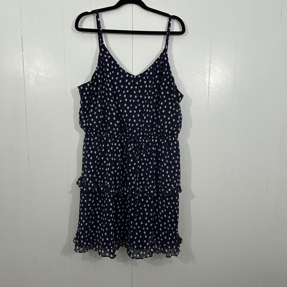By & By Navy Blue Polka Dot Tiered Ruffle Mini Dress‎ XXL Adjustable Straps